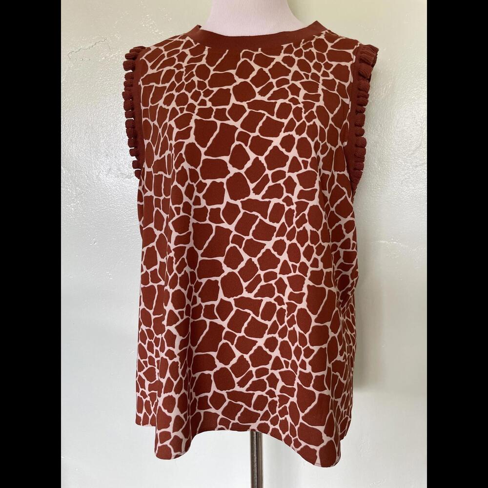 Ann Taylor Factory Rust Animal Giraffe Print Sleeveless Blouse Large L 20-0147